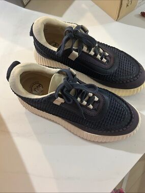 White Mountain Navy and Cream Platform Sneakers
